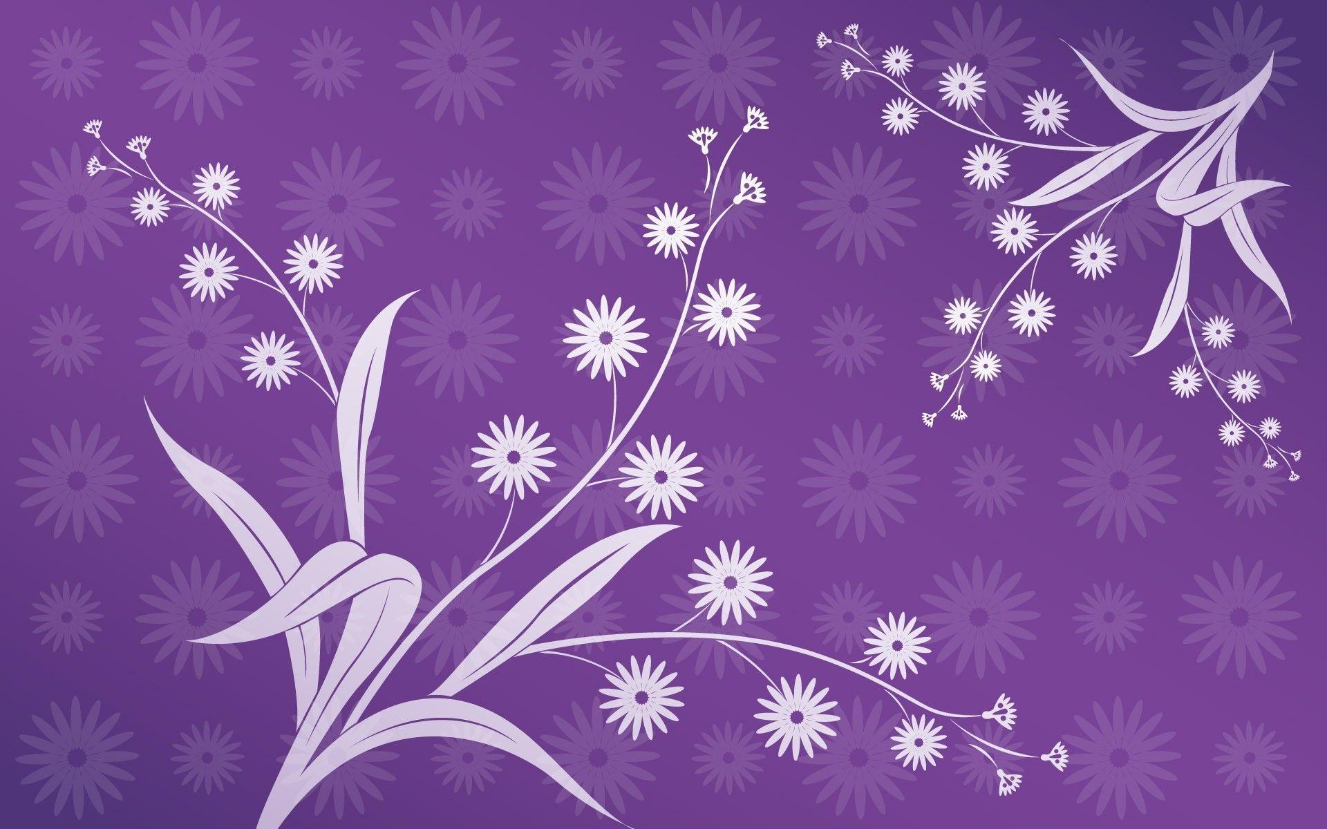 Wallpaper Abstraction, Flowers, Leaves, Purple Background