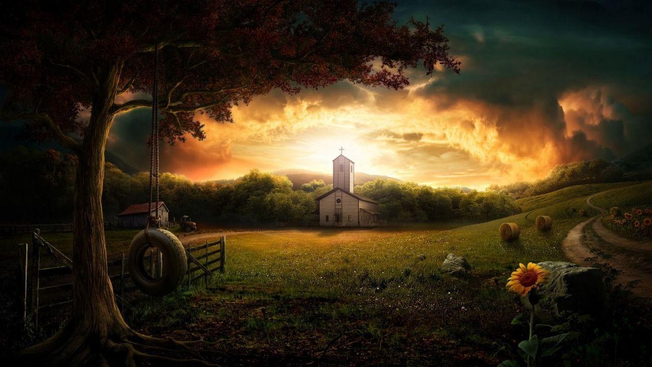Small Church in the Countryside widescreen wallpaper. Wide