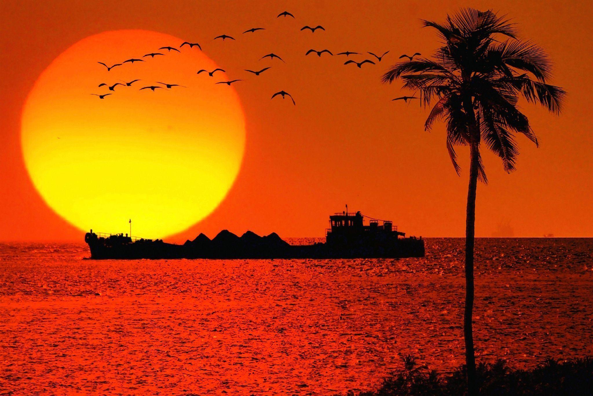 Ship on sunset background in Goa Desktop wallpaper 1280x1024