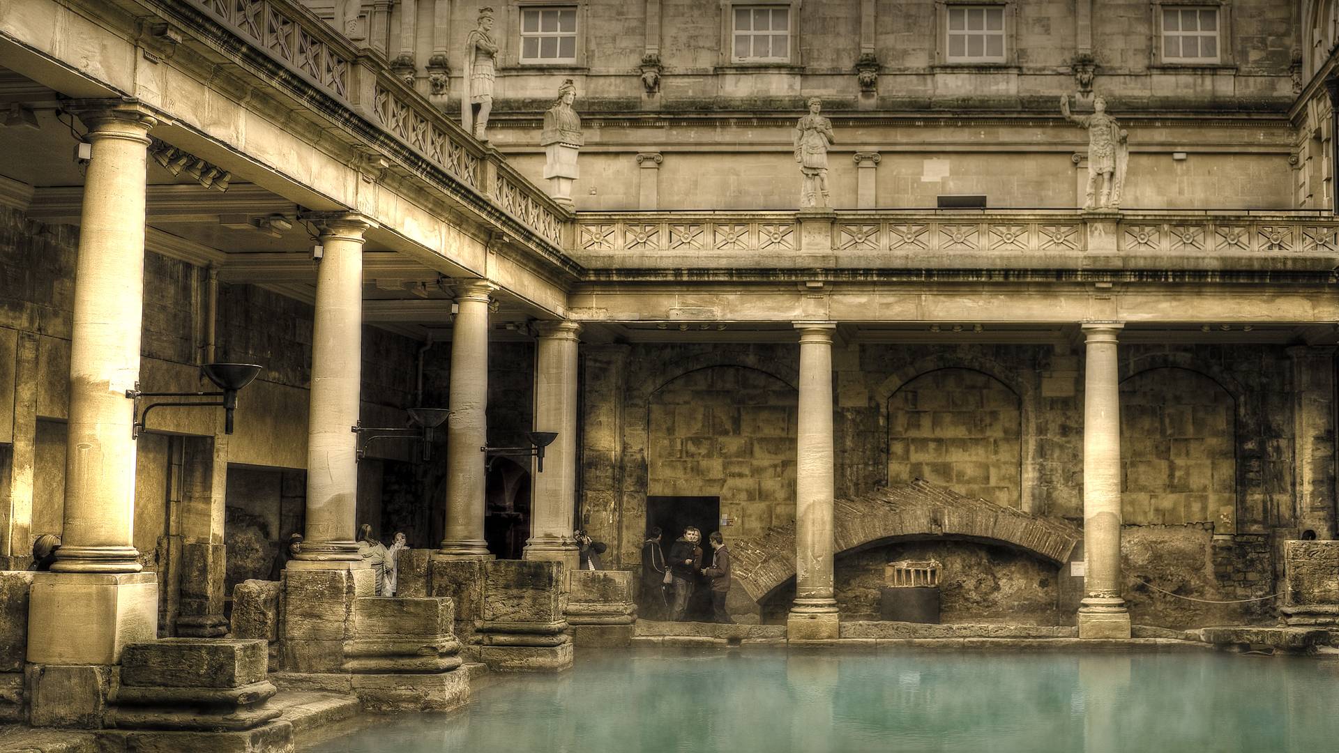 Download Roman Bath House Landscape Wallpaper 1920x1080