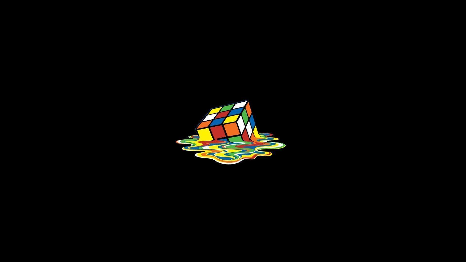 The Image of Minimalistic Melting Rubiks Cube Black Background