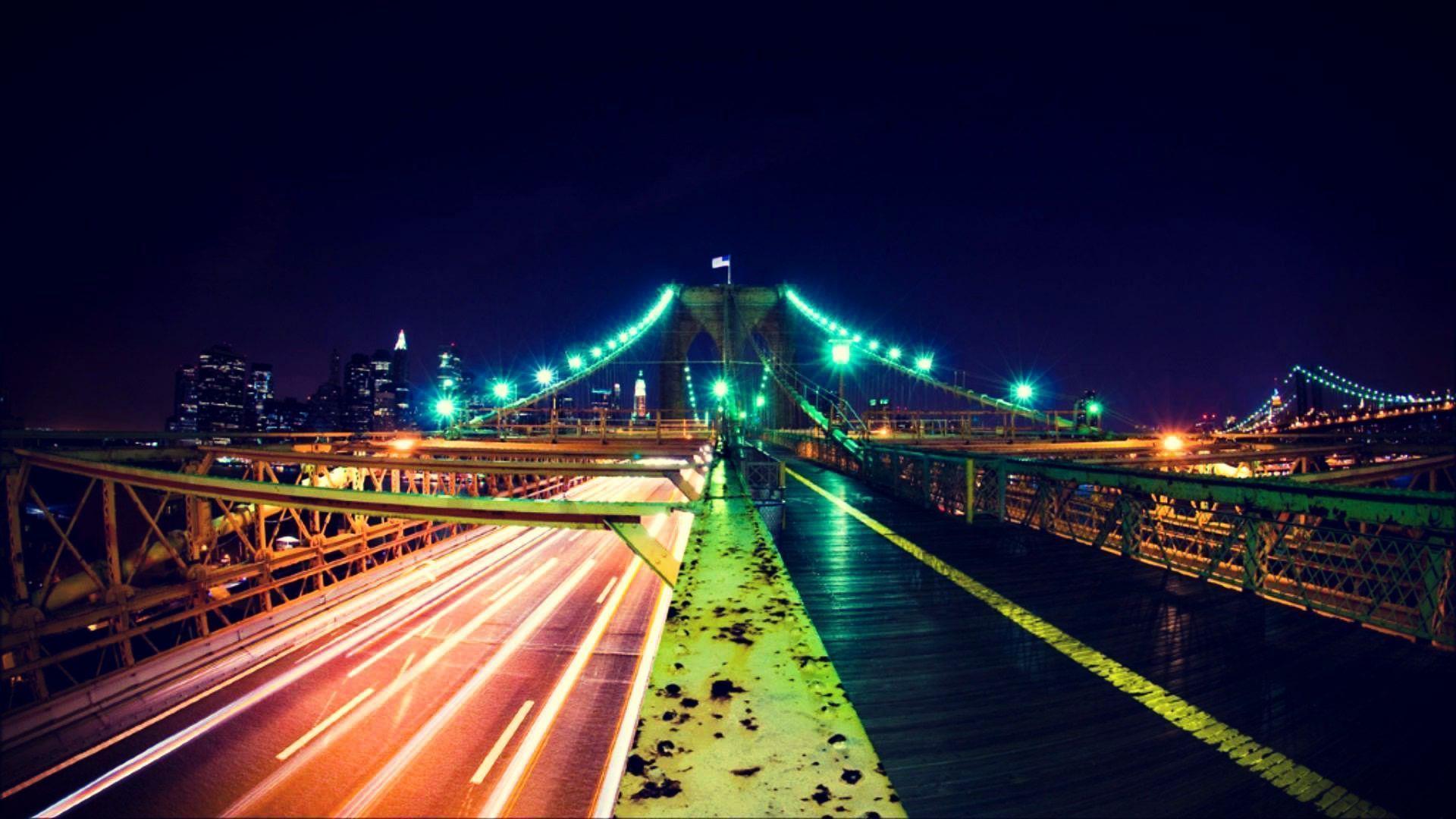 1080p Wallpaper of Brooklyn Bridge New York at Night