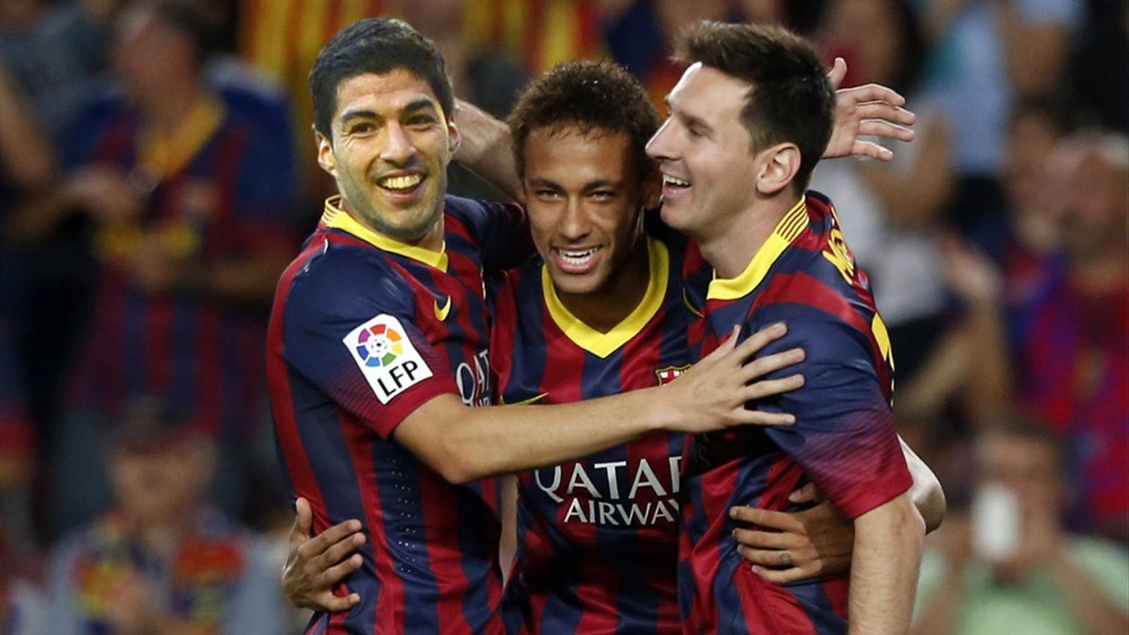 Messi, Neymar and Suarez in action photo for best desktop