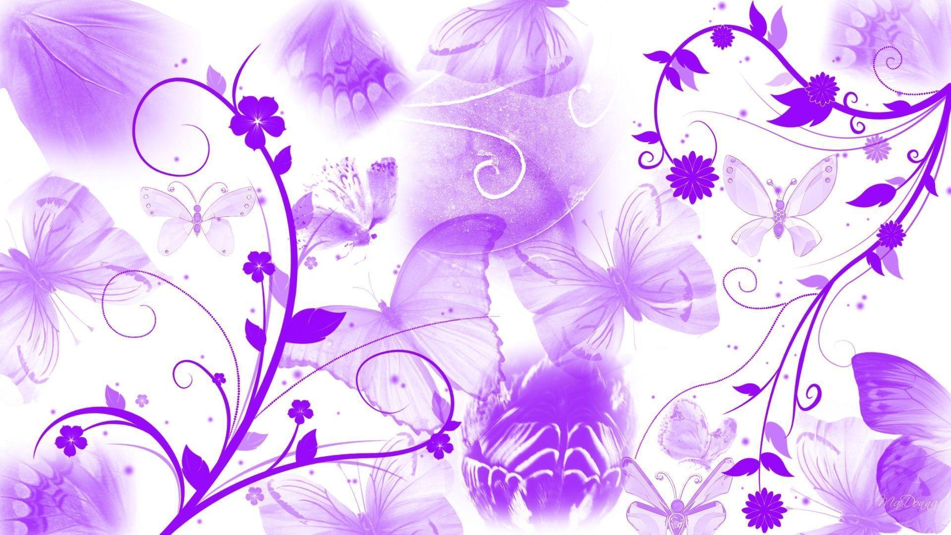 Wallpaper For > Purple Butterflies And Flowers Background