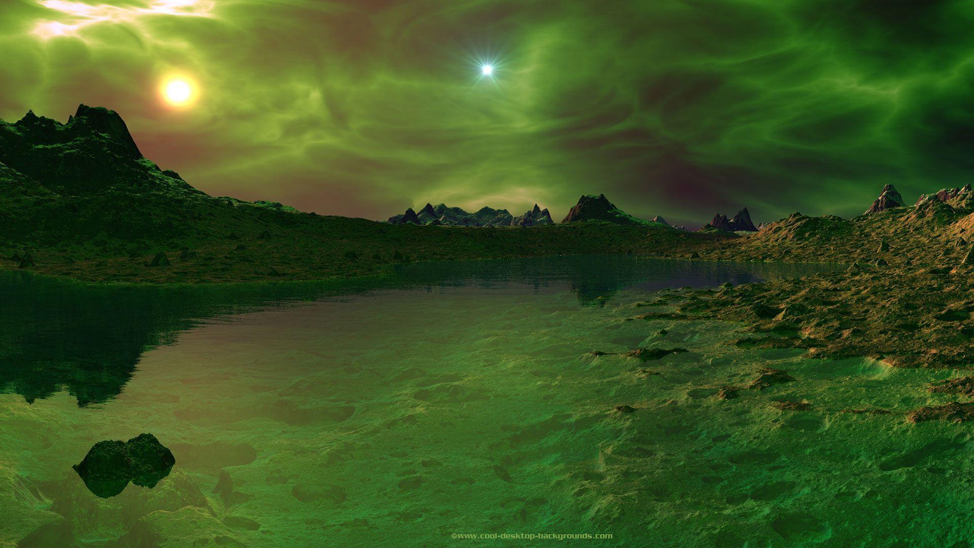 Green Crater Lake Sci Fi Background
