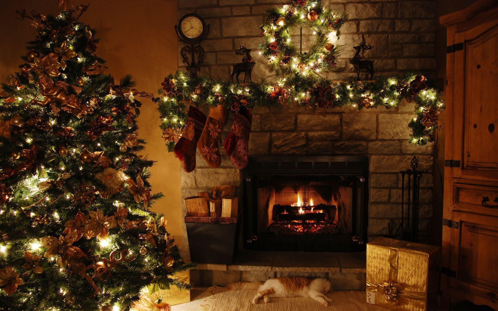 Xmas Stuff For > Christmas Fireplace Scene Wallpaper