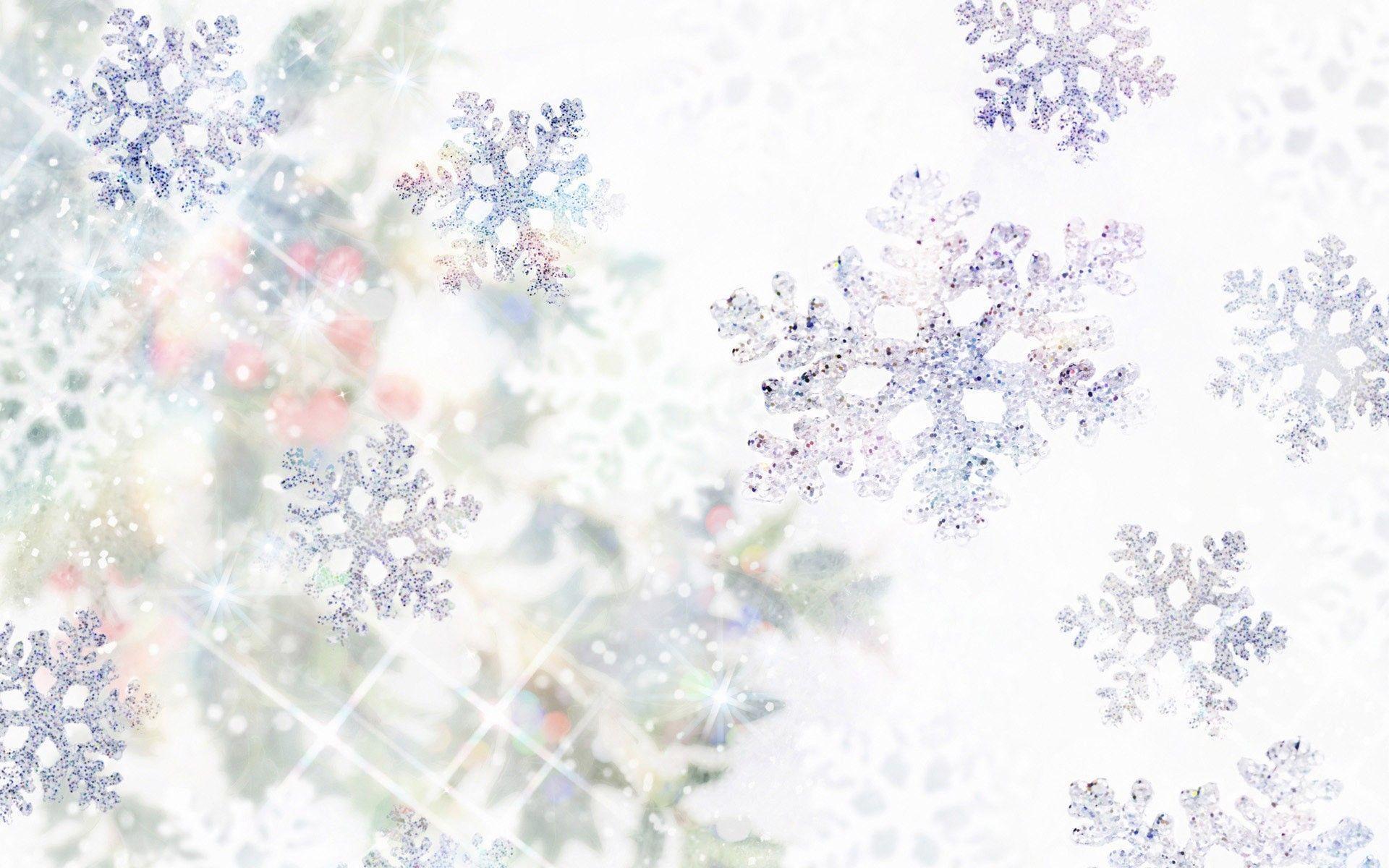 Romantic snow flakes & Christmas baubles Wallpaper
