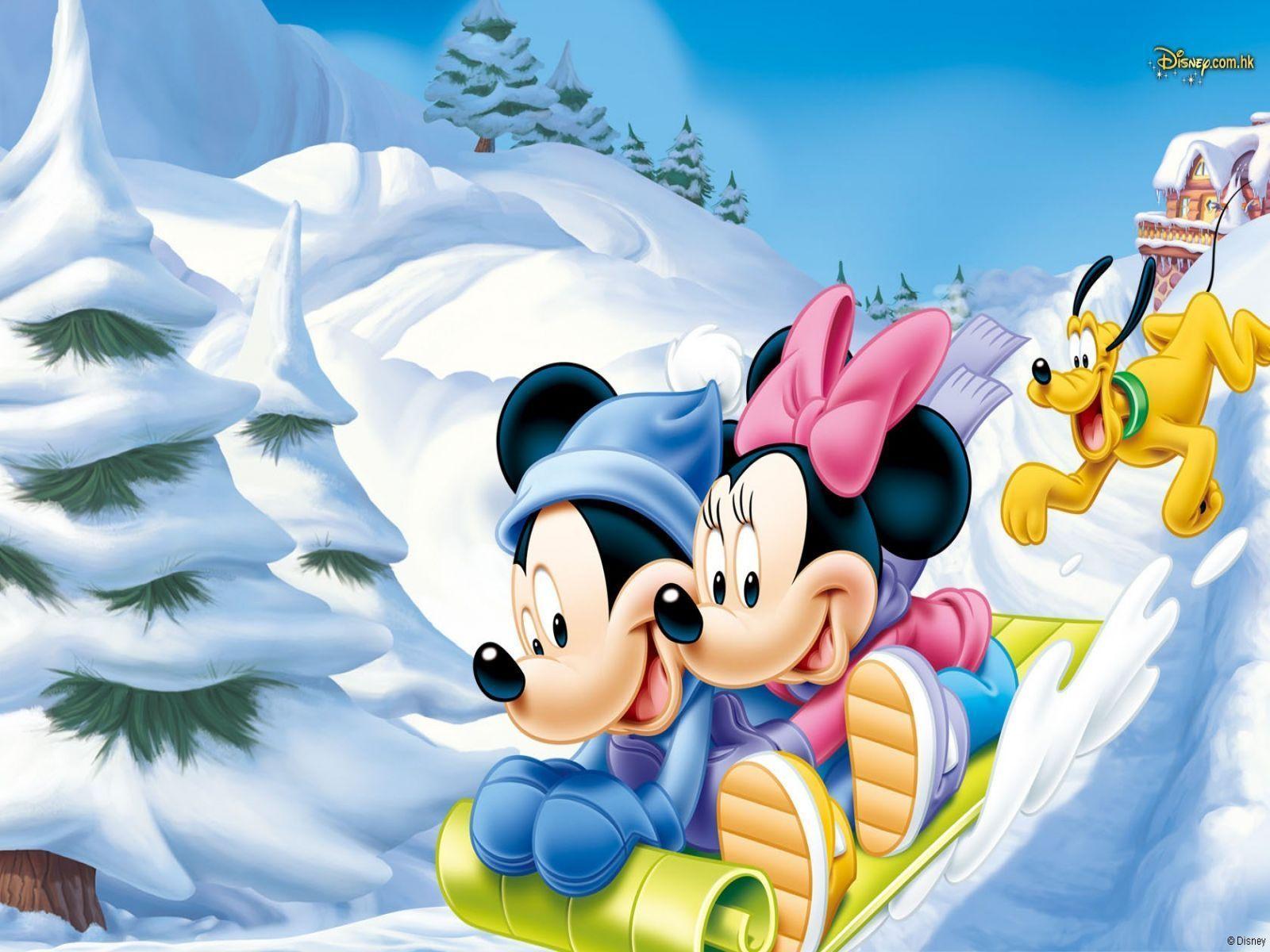 Mickey Mouse And Minnie Mouse Winter Disney Castle Wallpaper