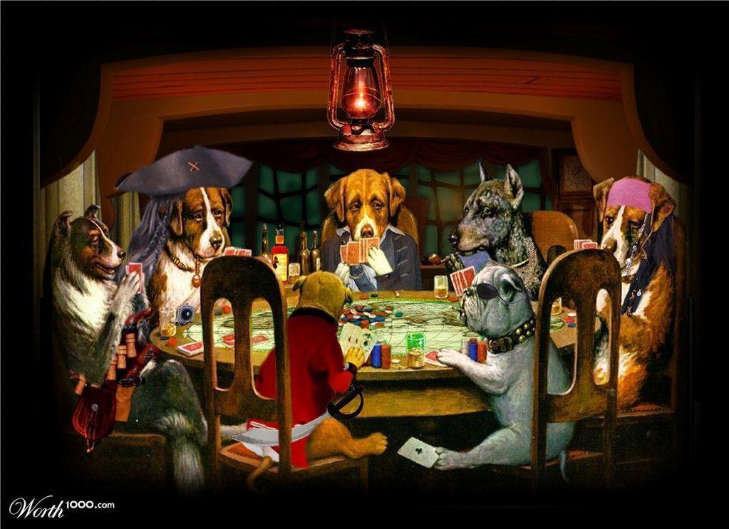 Salty Dogs Playing Poker