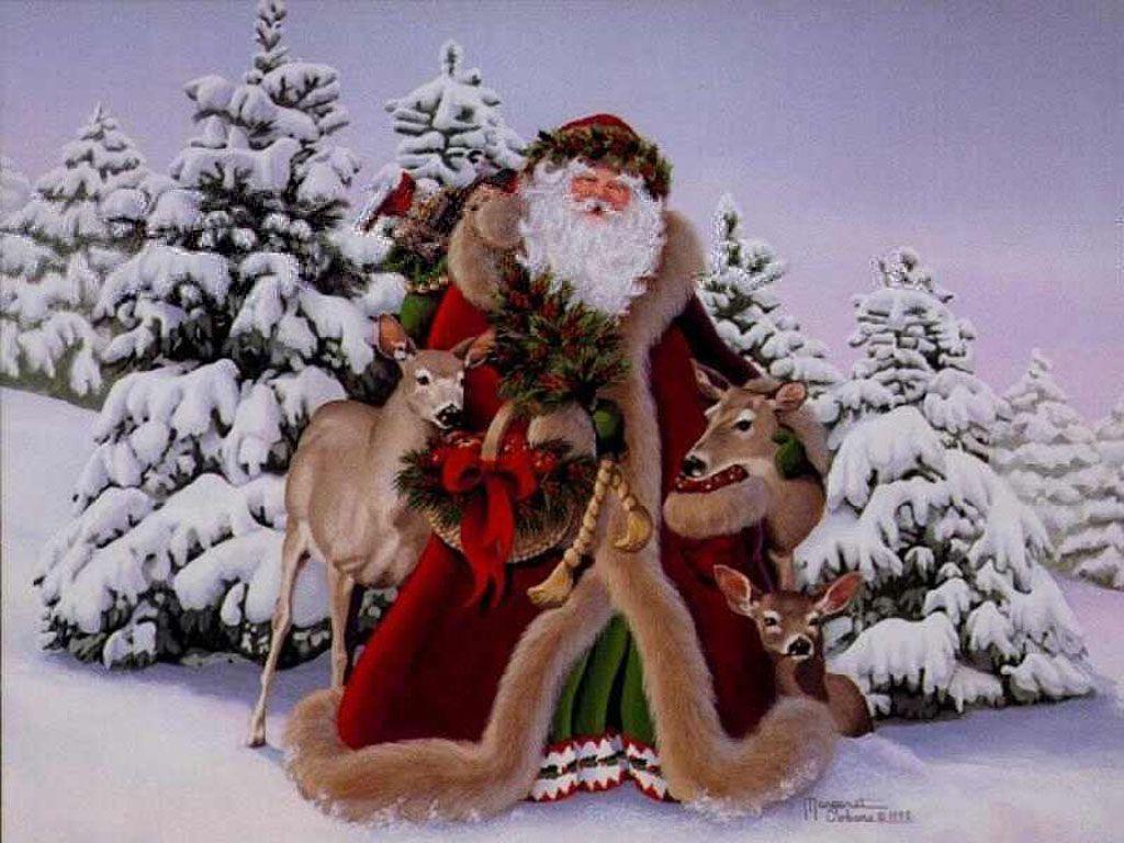 CHRISTMAS Wallpaper Claus & reindeers