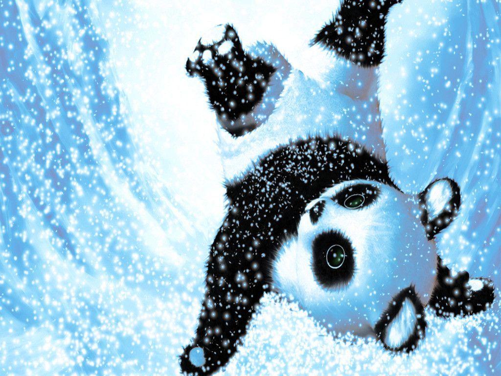 Cute Cartoon Panda Toy On A Blue Background