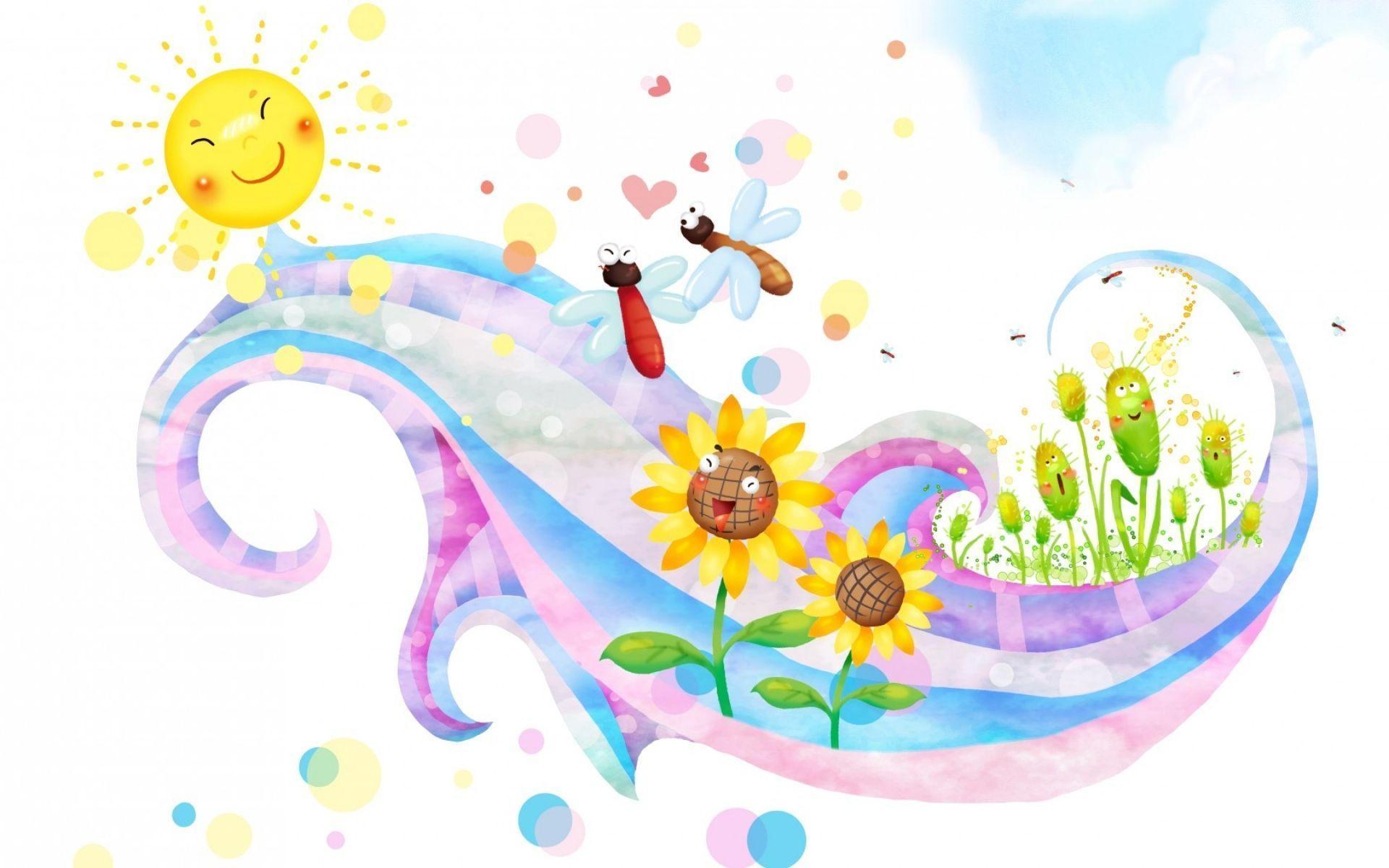 Download Wallpaper 1920x1200 children, sun, butterflies, flowers