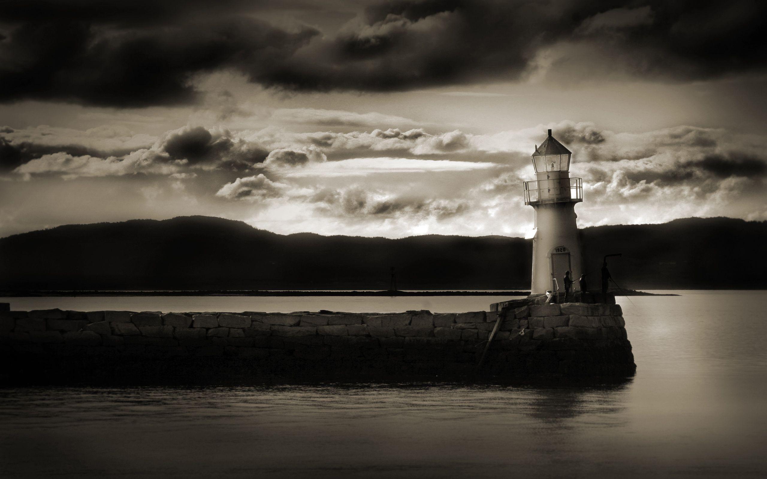 Art: Scotland Dark Lighthouse Beach Islands HD Background