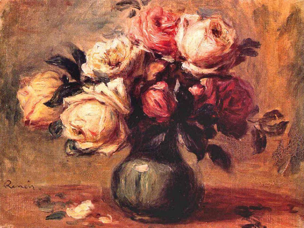 Roses In A Vase Pierre Auguste Renoir. Photo And Desktop Wallpaper