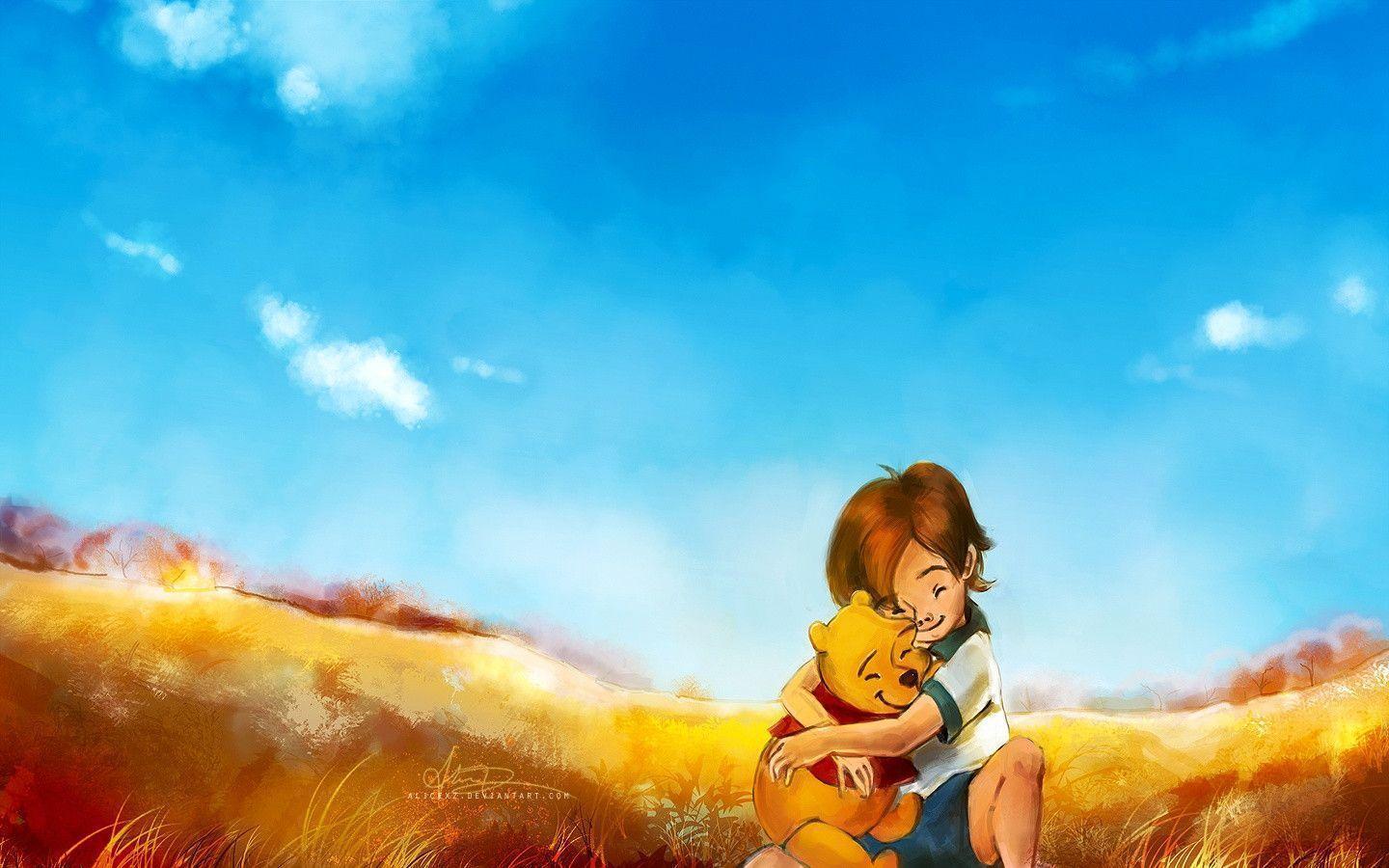 Winnie the Pooh Bear and Christopher Robin Wide Wallpaper