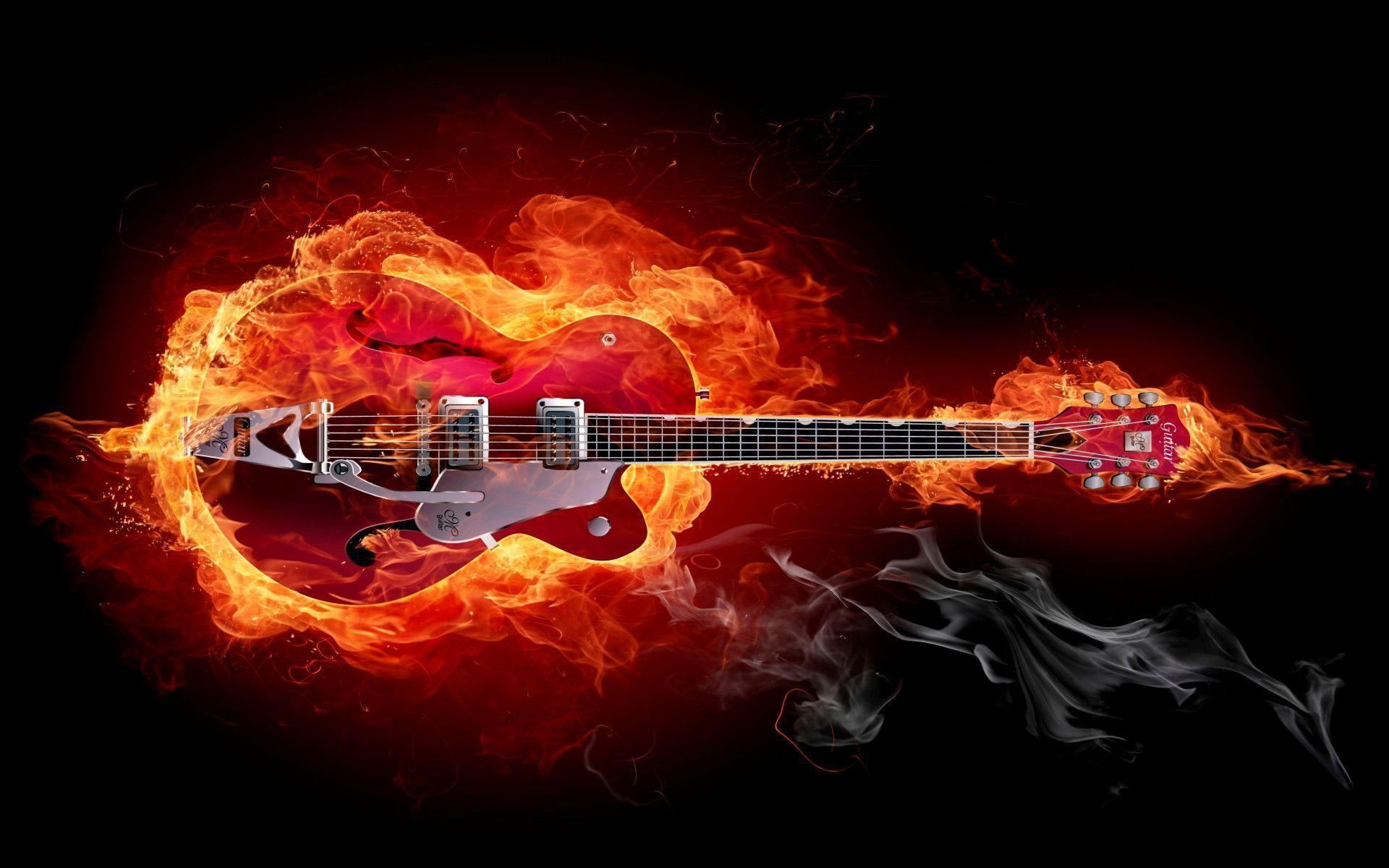 guitars musical instrument strings fire wallpaper