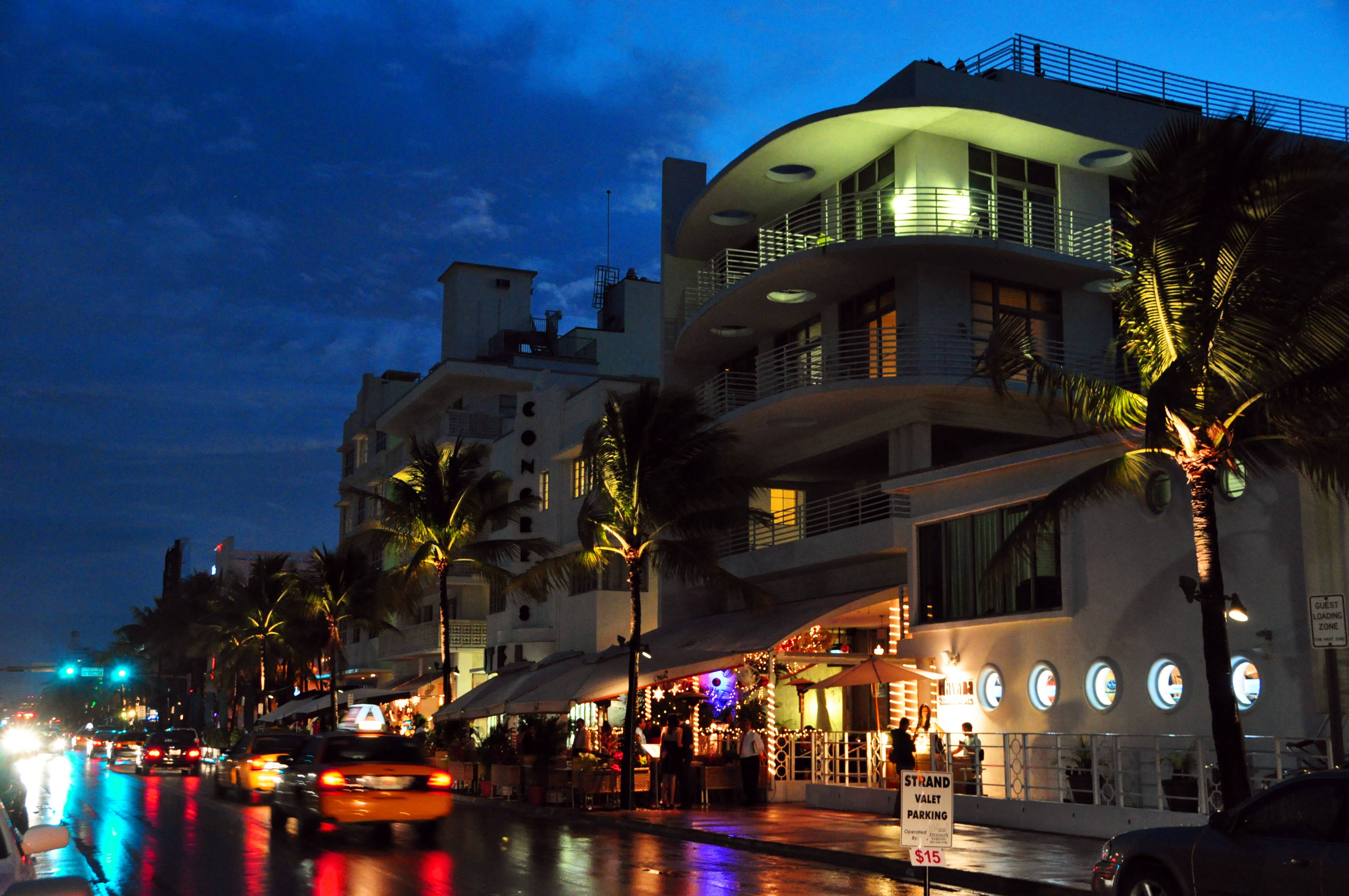 Ocean Drive Colourful Lights Miami Night Ocean South Beach Free