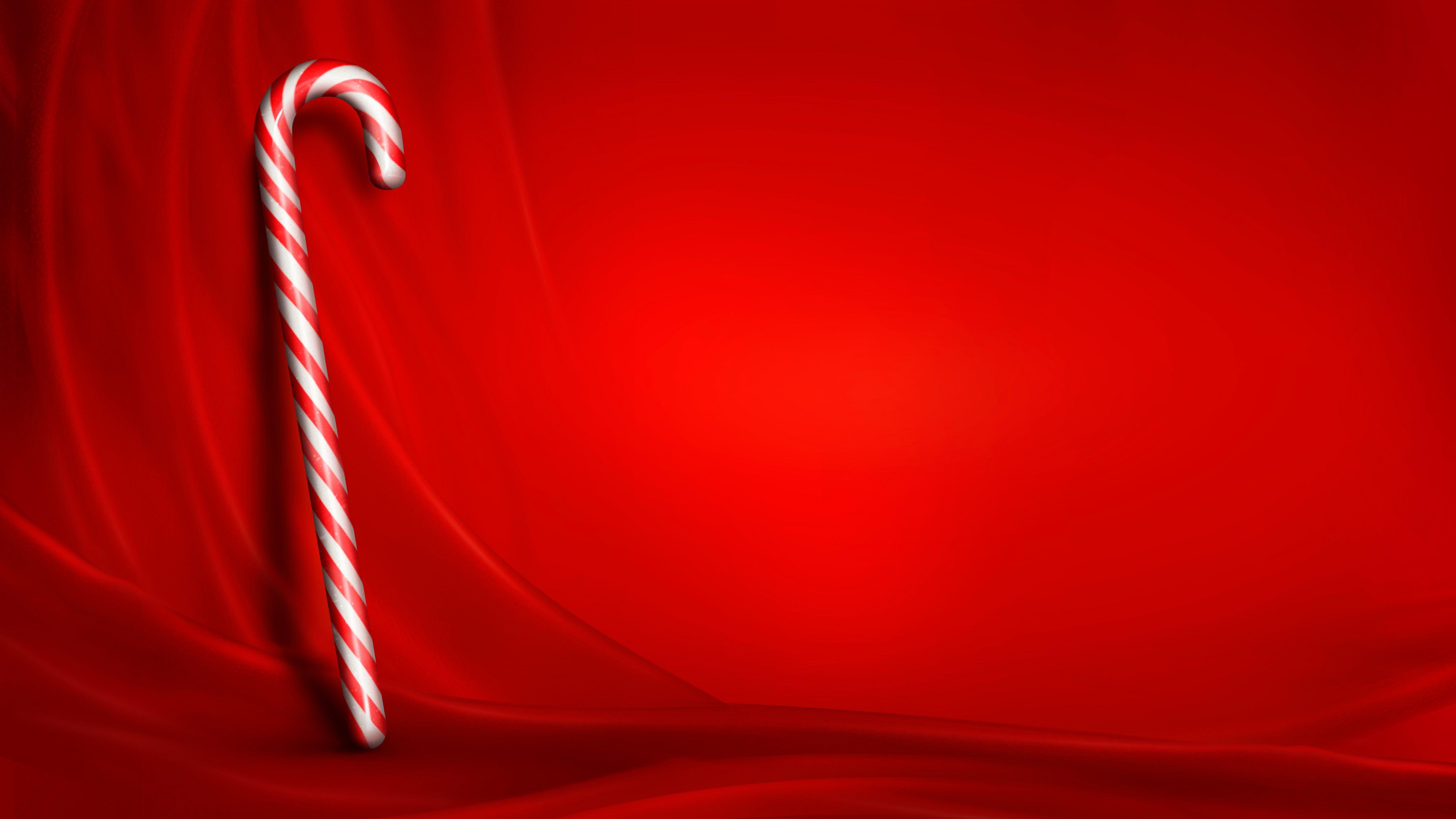 Candy Cane On Red Background HD Wallpaper