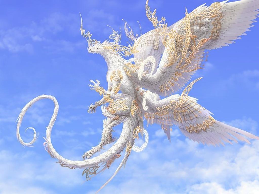 White and Gold Dragon, Desktop and mobile wallpaper