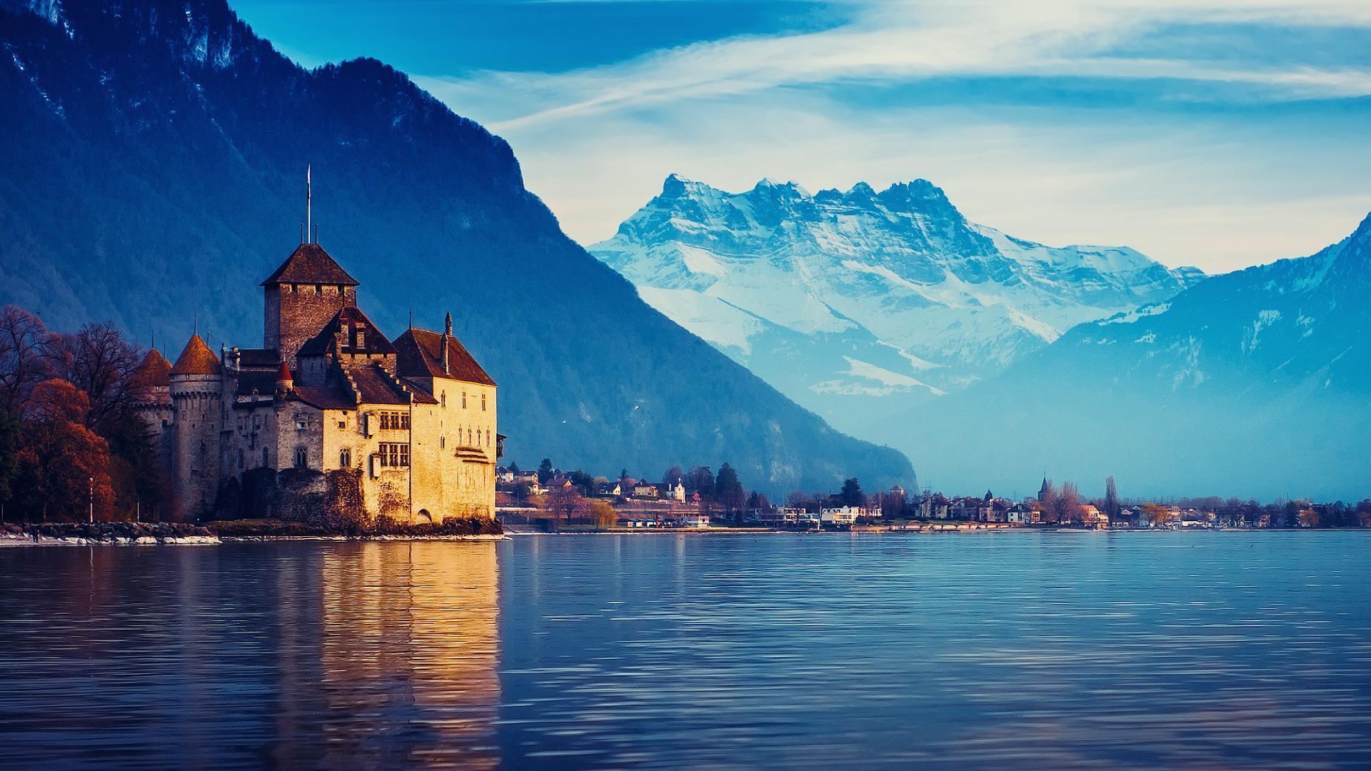 Lake Geneva, Switzerland Landscape Wallpaper 1920x1080 1080p HD