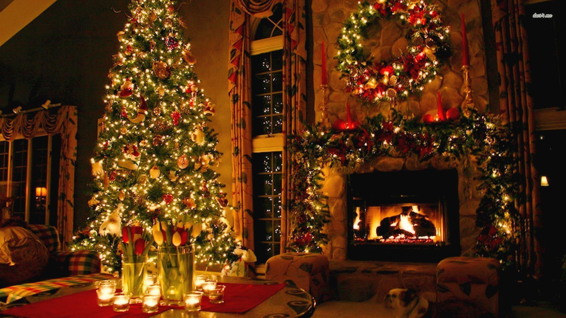 living room fireplace holiday background