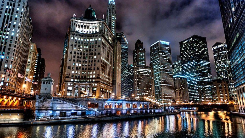 Creative Chicago Night Lights Wallpaper HD Desktop