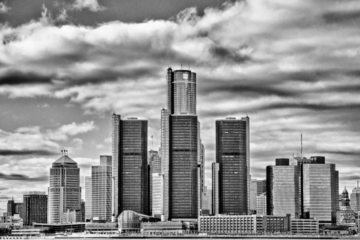 Detroit Skyline Black And White 10 HD 1170x780 HD Wallpaper