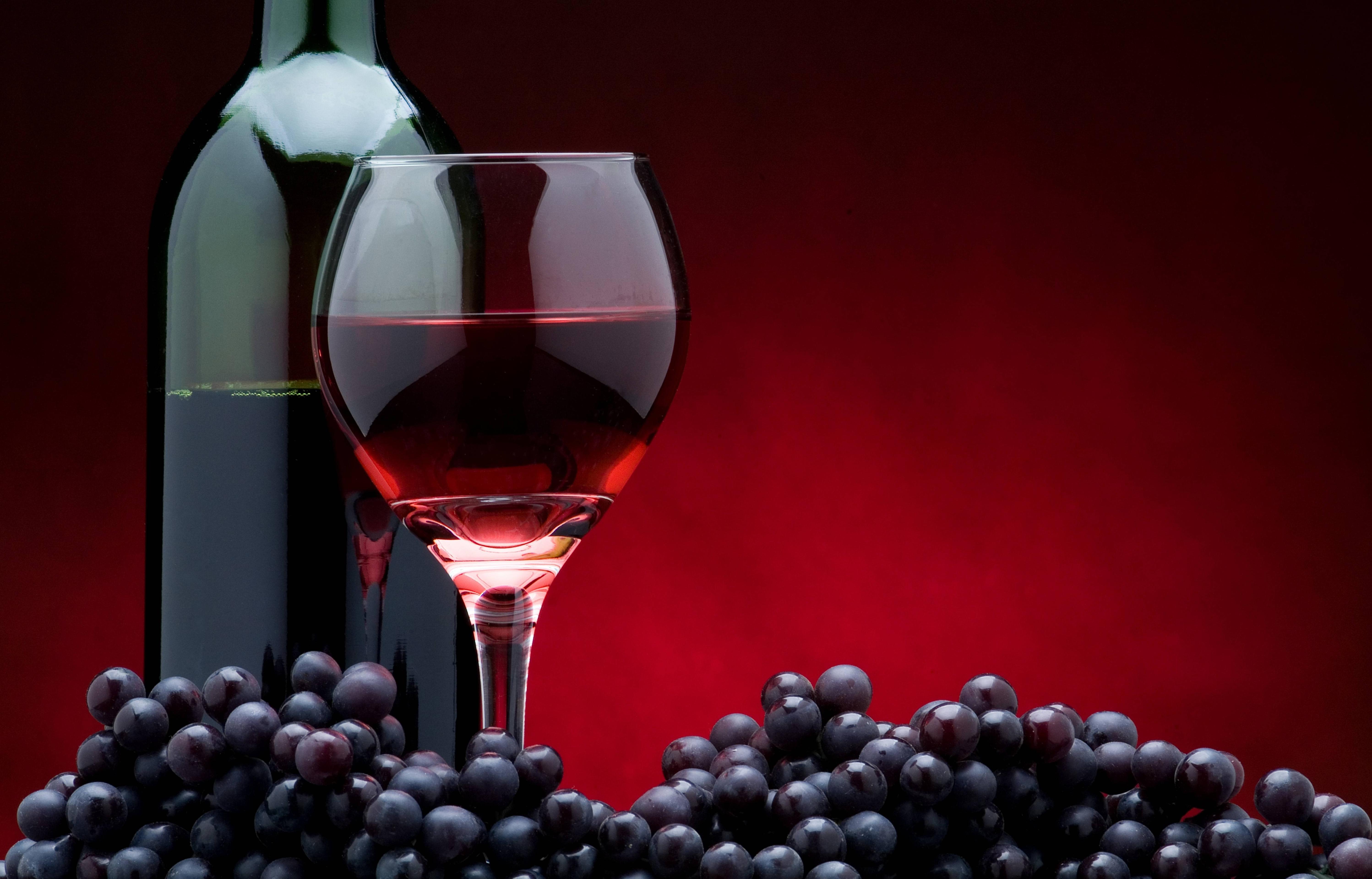 Download wallpaper wine, red, grapes, bottle free desktop