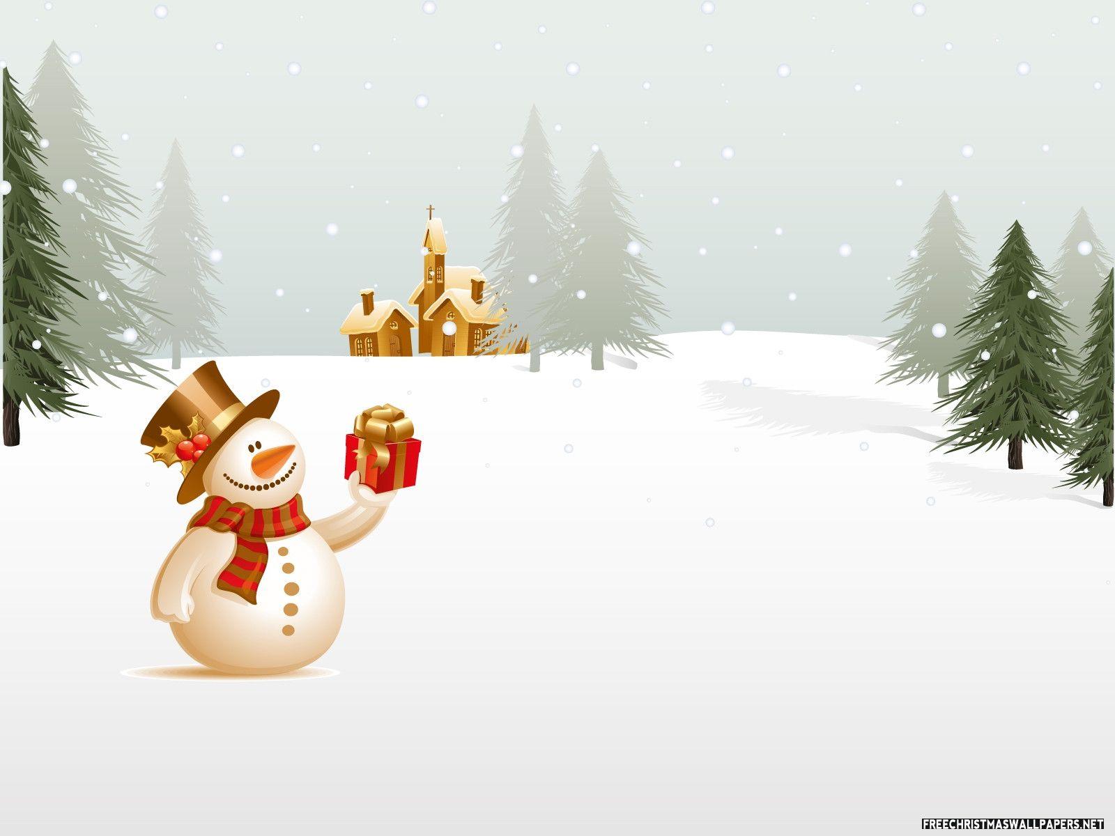 Village Christmas Snowman Wallpaper