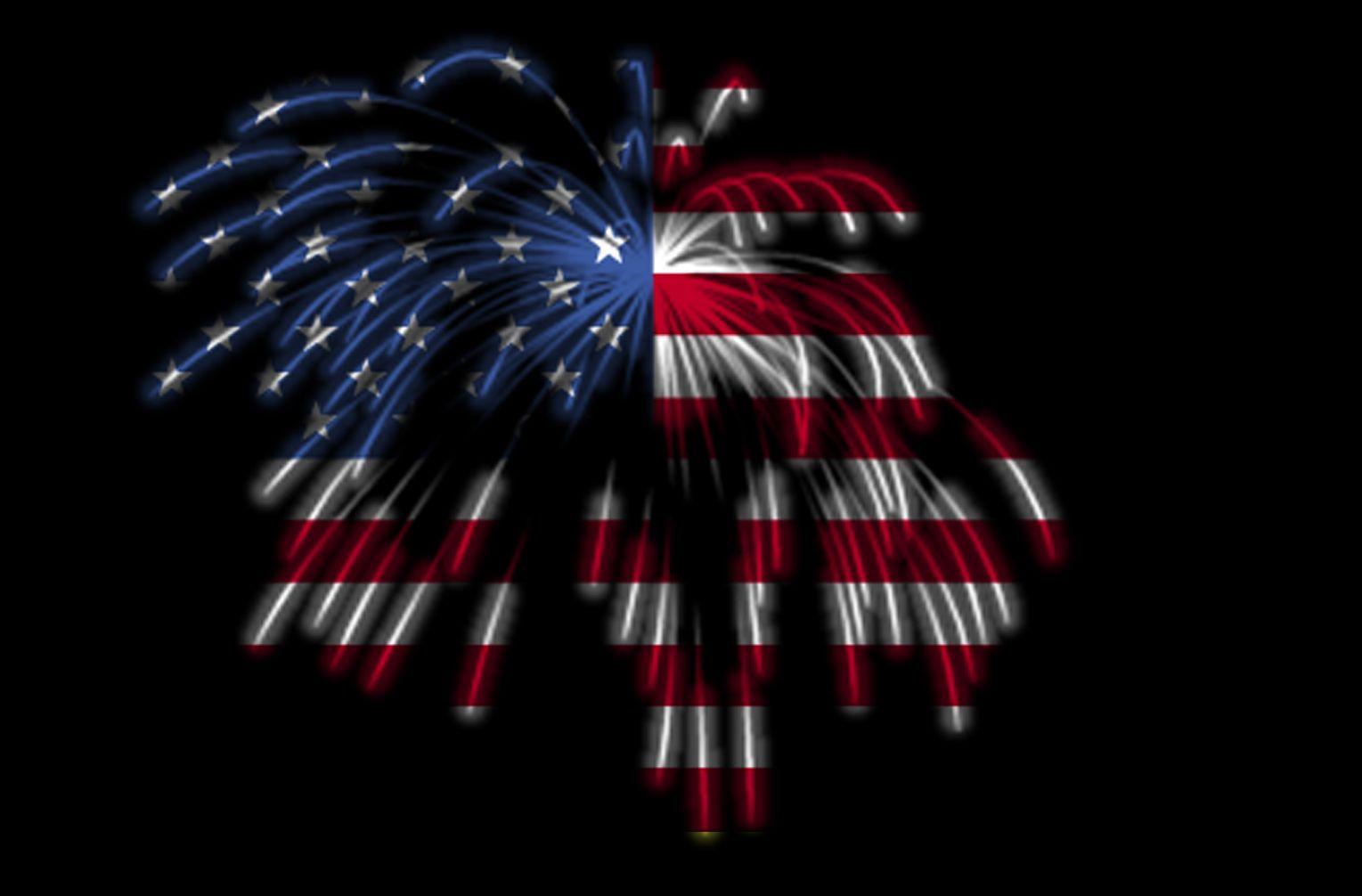 Happy 4th of July! The American Flag in Fireworks. photo page