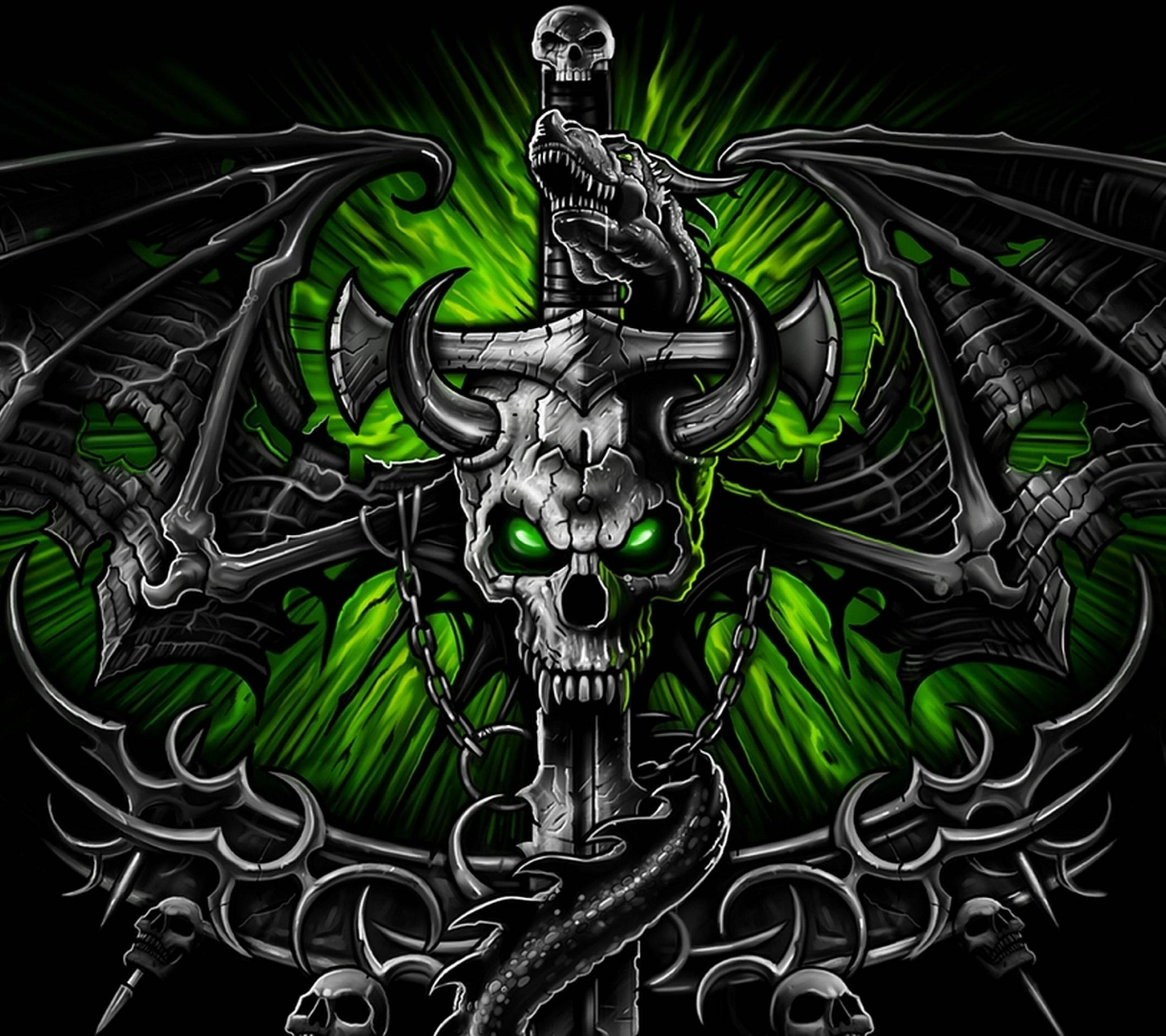 Wallpaper For > Green Skull Wallpaper