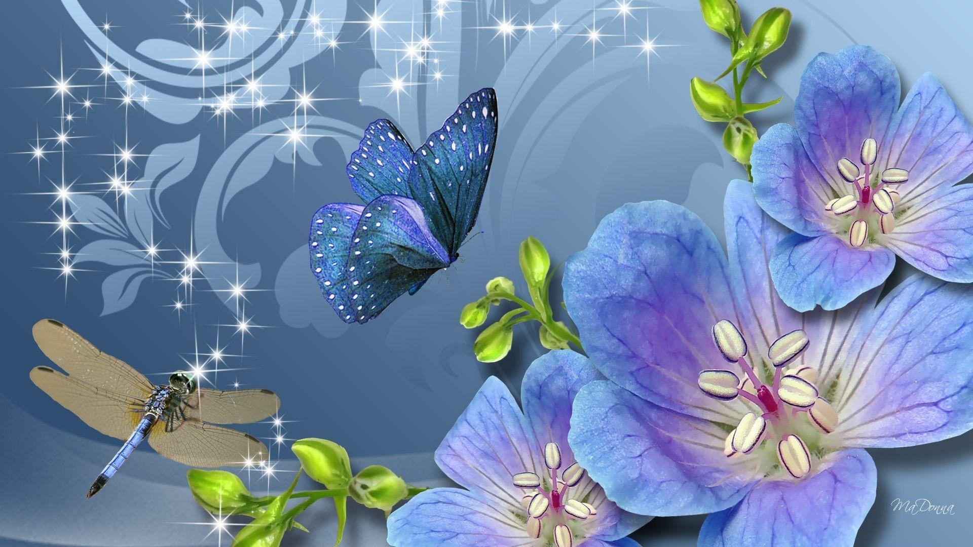 HD Fun Flowers Dragonfly Wallpaper