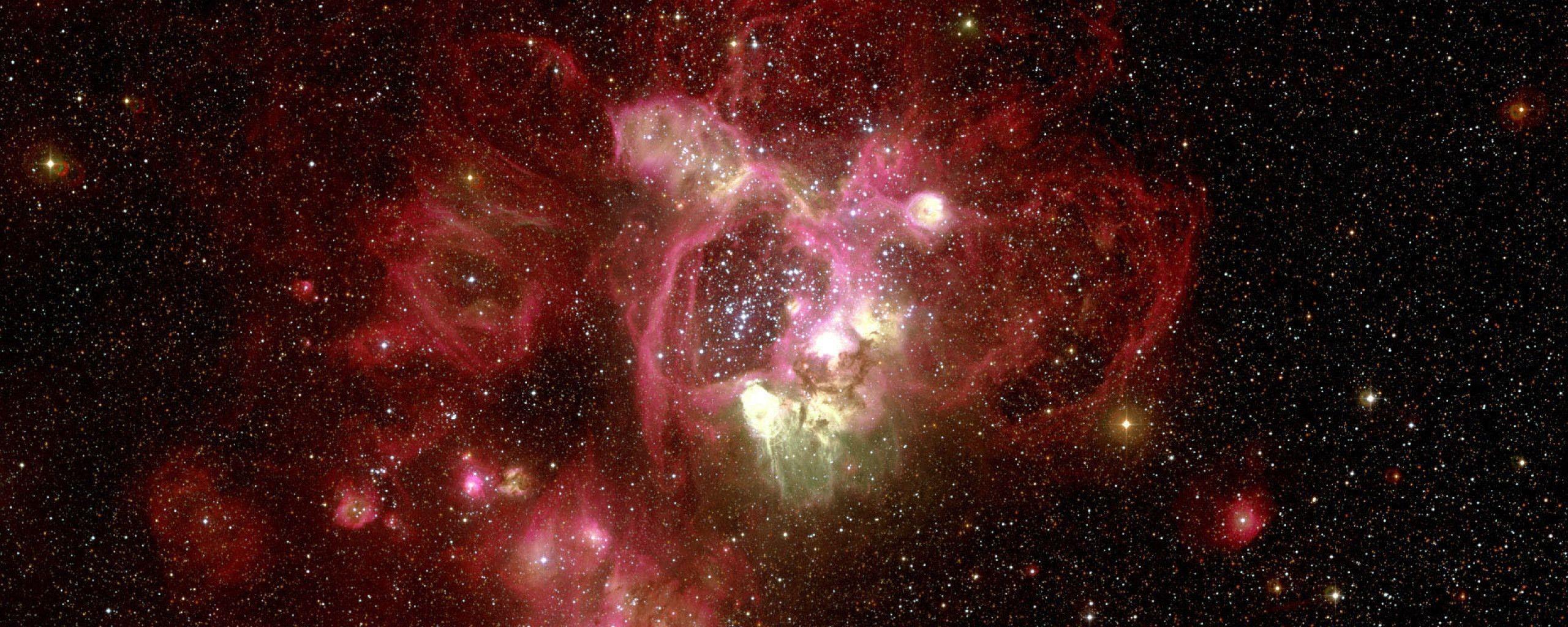 Download Wallpaper 2560x1024 nebula, red, hubble, telescope Dual