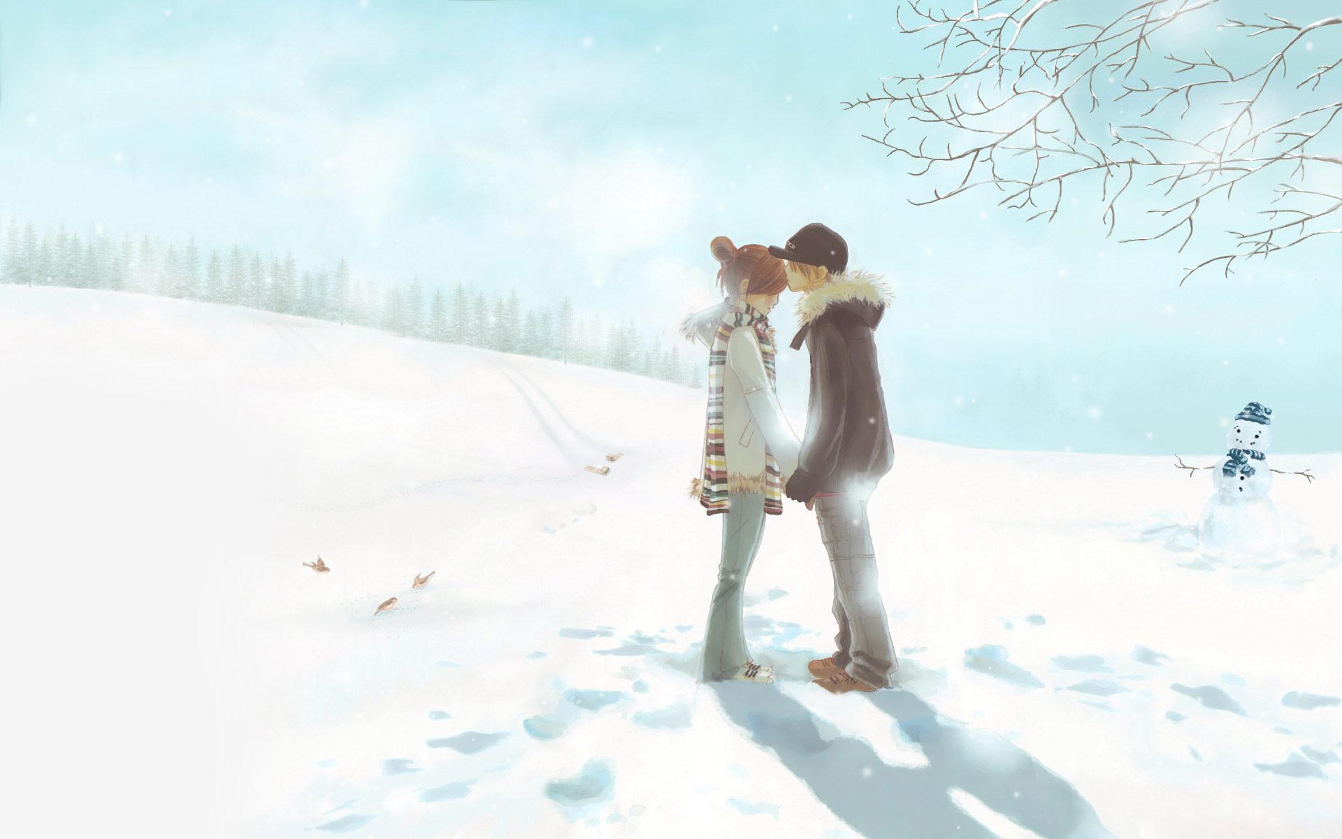 Download Cute Couple The Snow Wallpaper 1920x1200. HD Wallpaper