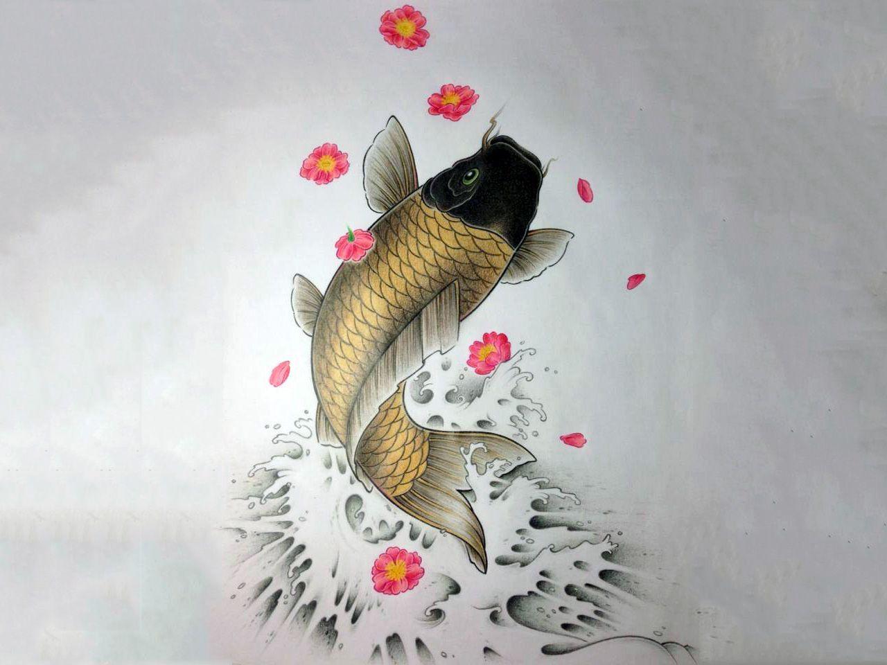 Koi Fish Colored Tattoo wallpaper