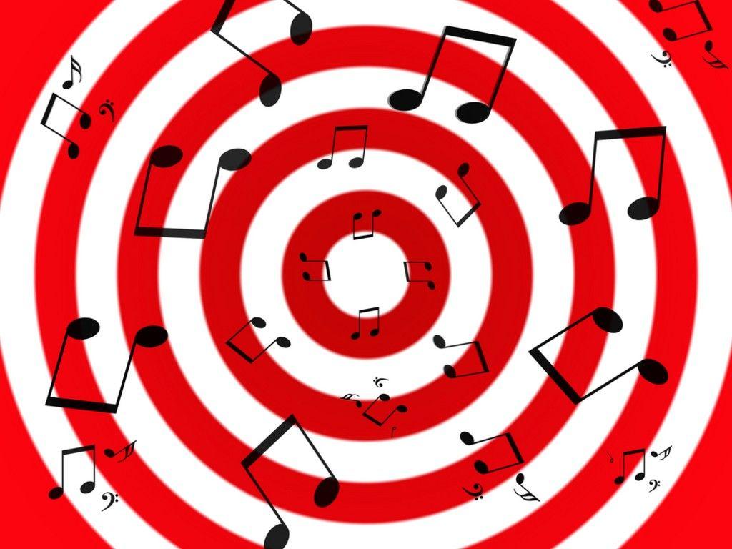 Black Music Notes On A Radial White And Red Background Cute