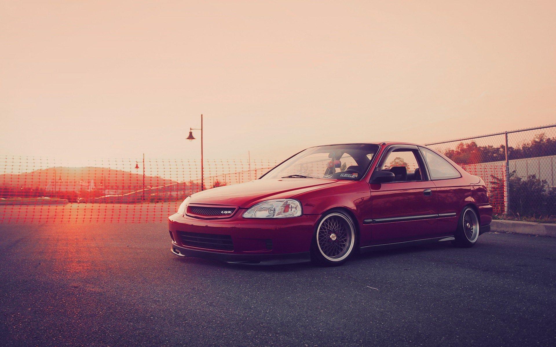 Red Honda Civic Sunset HD Wallpaper