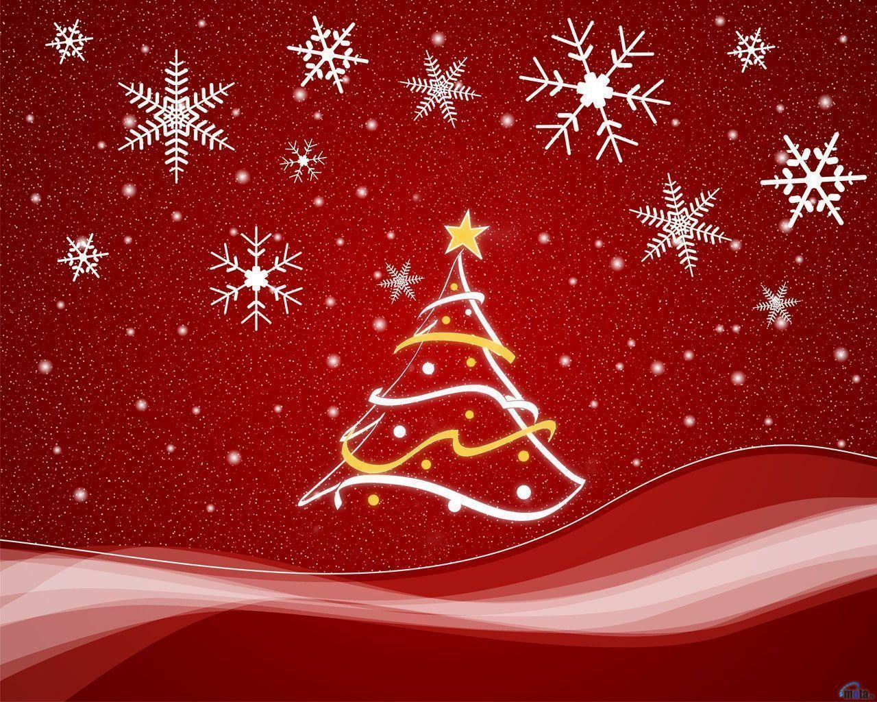 Christmas Wallpaper Free Tree Snow On Red Background 1280x1024PX