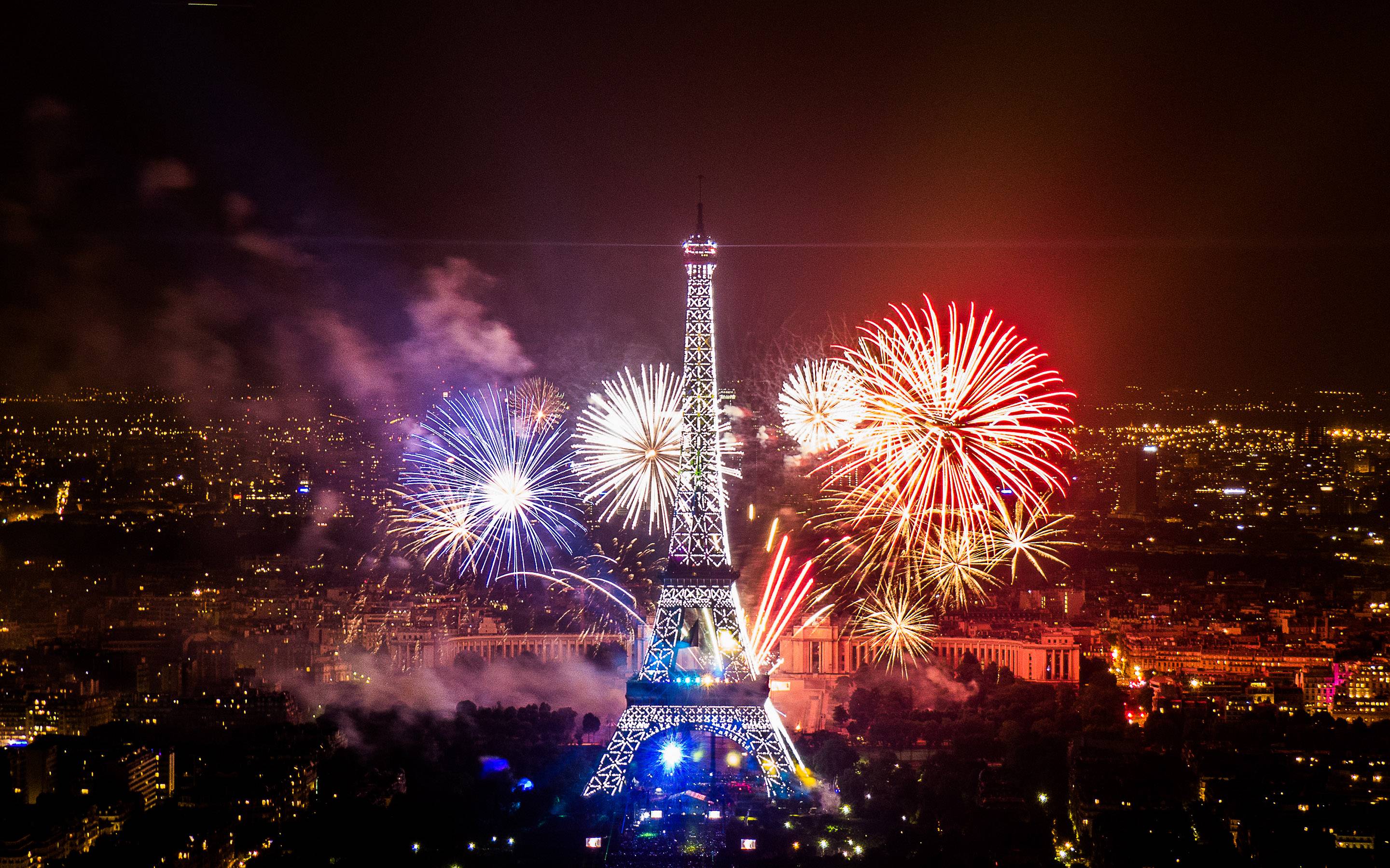 Bastille Day Fireworks On Eiffel Tower Wallpaper Wide or HD