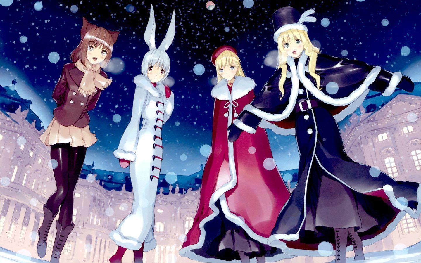Anime Winter Girls widescreen wallpaper. Wide