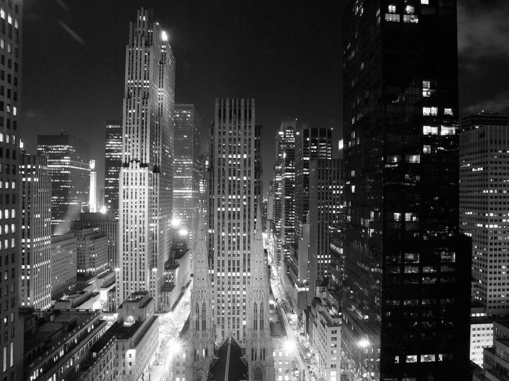 New York Black And White Skyscrapers 1024x768 wallpaper