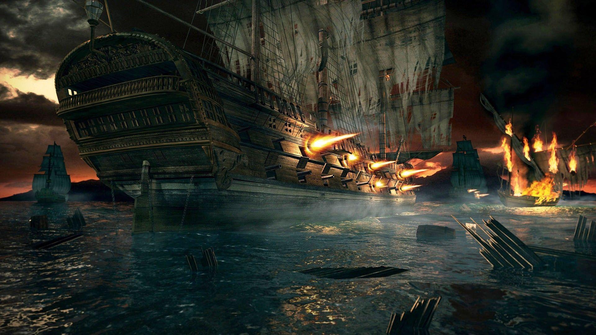 Pirate Ship Battle HD Wallpaper