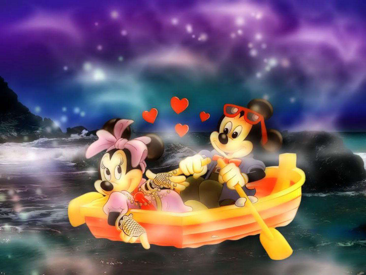 Mickey And Minnie In A Rowboat Disney Cartoons Wallpaper