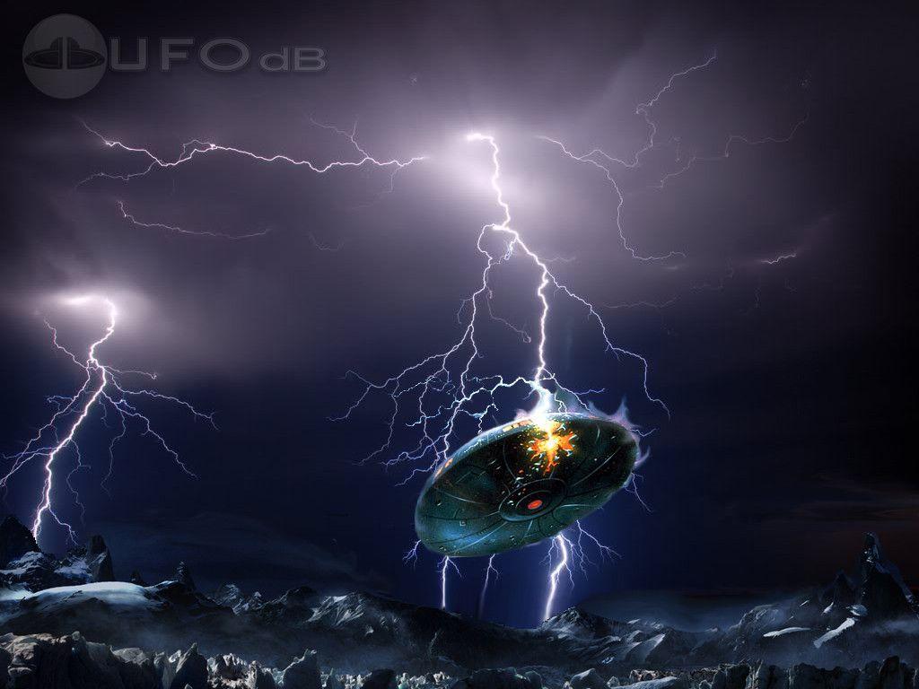 UFO struck by lightning at night wallpaper of UFO