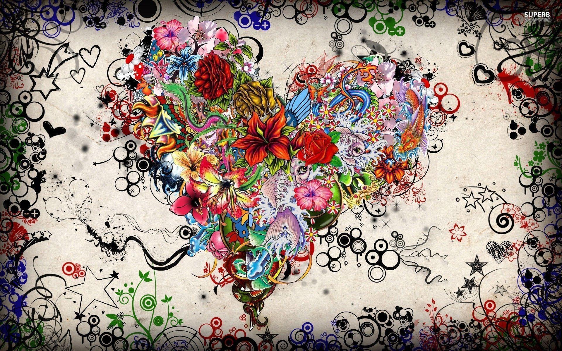 Tattoo Hearts Wallpaper 40182 in Abstract