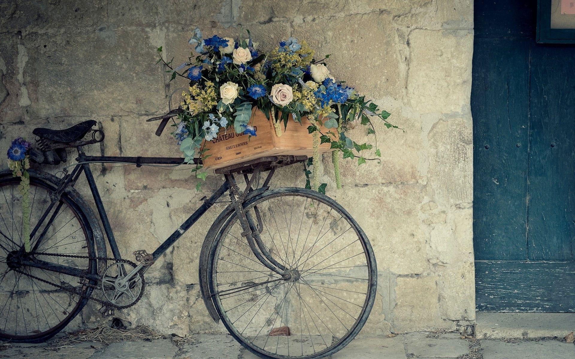 Vintage Bicycle Flowers Image Background WallPaper HD