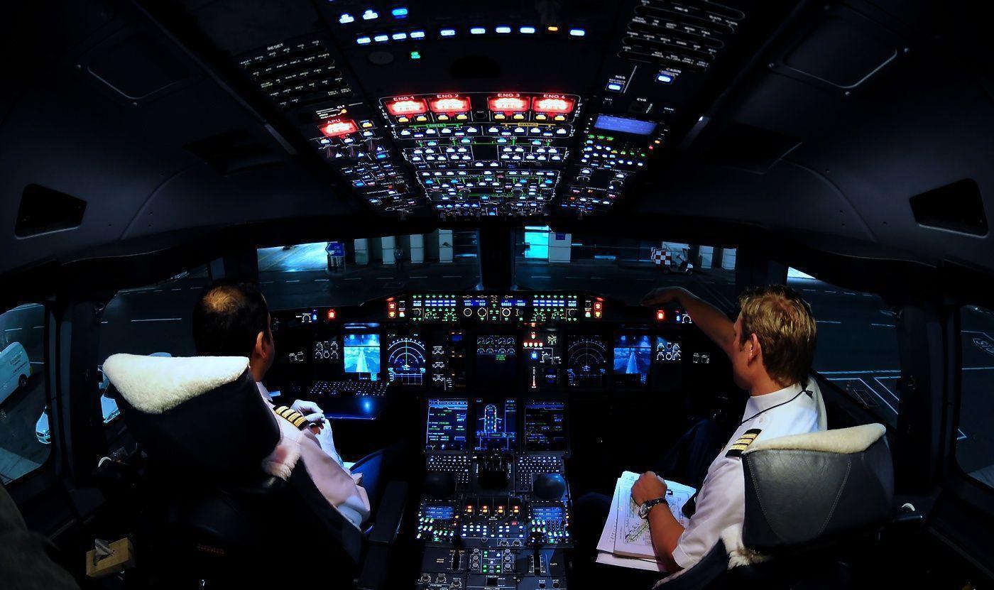 Airbus A380 Cockpit Illuminated in The Night Aircraft Wallpaper 2909