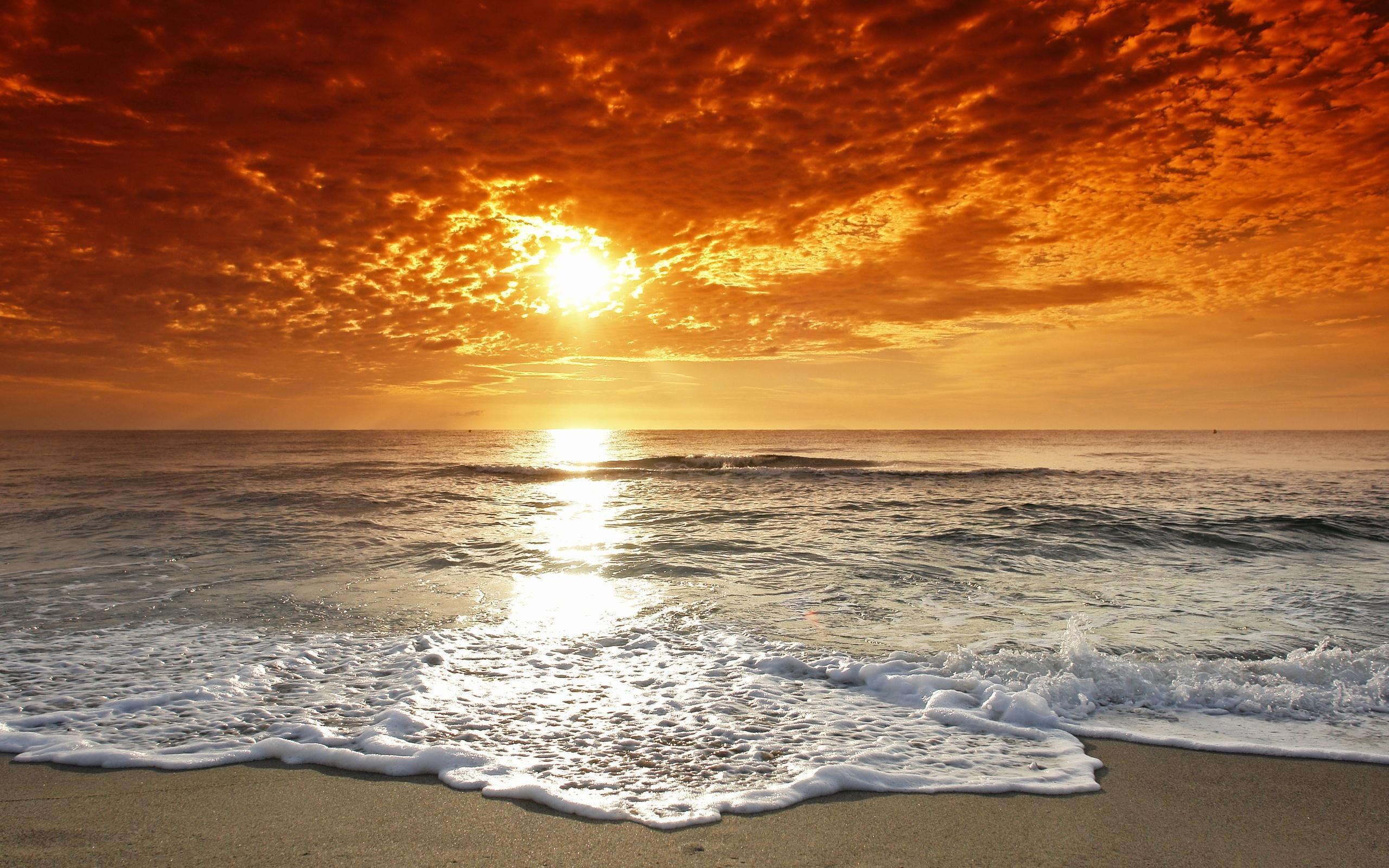 Download Free 2560x1600 Sunset Beach Tide Desktop Wallpaper Background