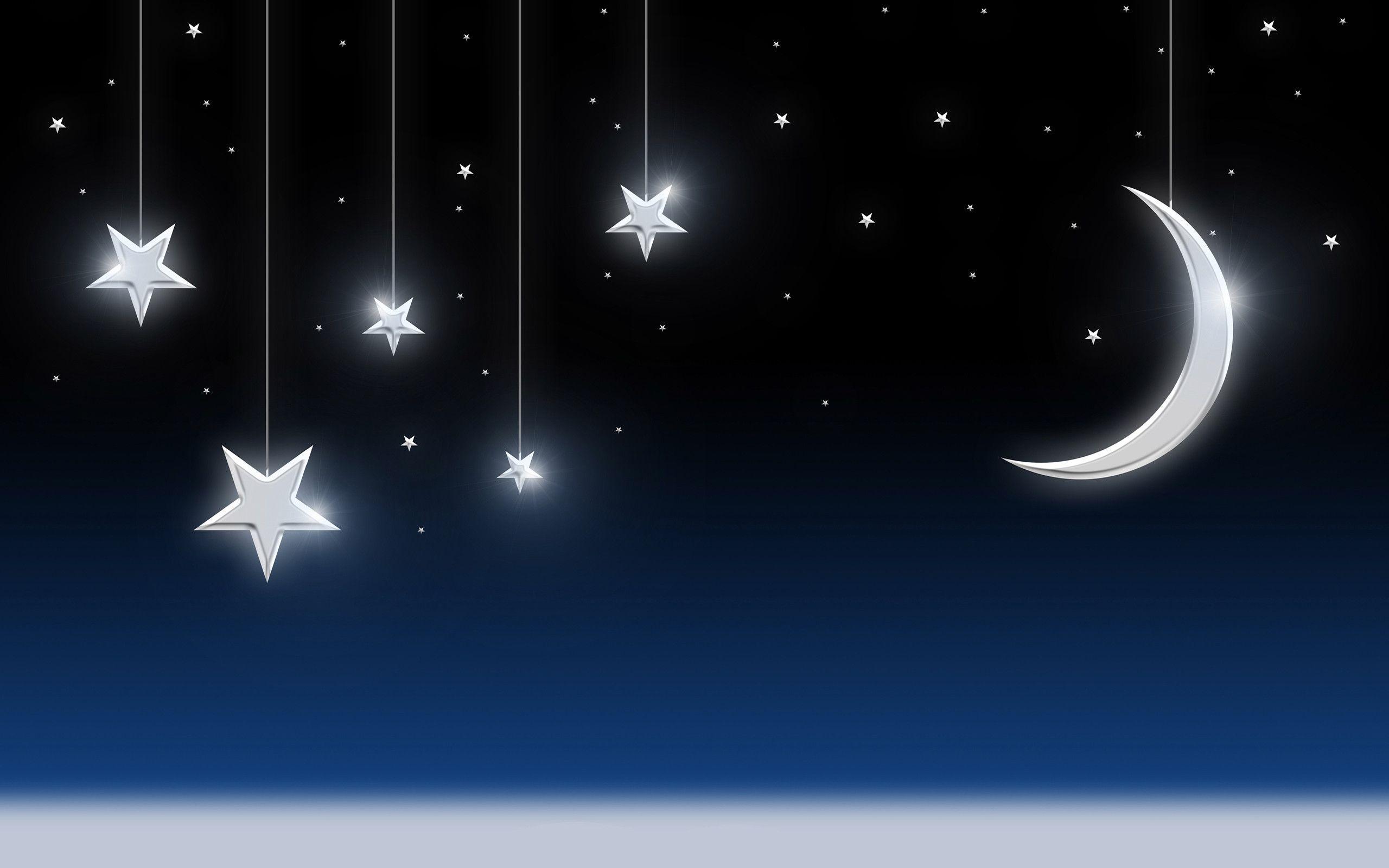 Night Sky Stars Moon Wallpaper
