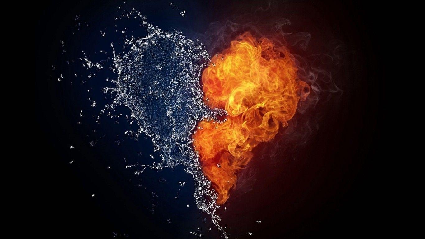 3D Wallpaper HD Love Fire And Water